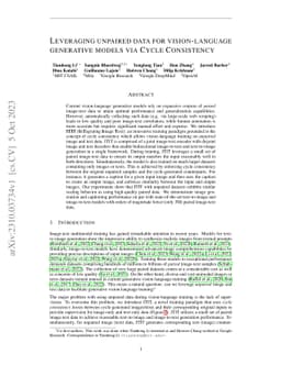 Leveraging Unpaired Data for Vision-Language Generative Models via Cycle
  Consistency
