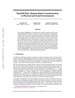 HandMeThat: Human-Robot Communication in Physical and Social
  Environments