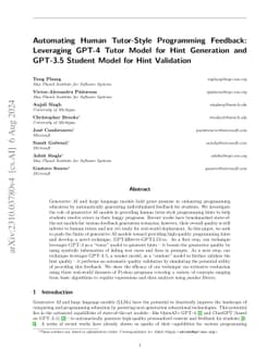 Automating Human Tutor-Style Programming Feedback: Leveraging GPT-4
  Tutor Model for Hint Generation and GPT-3.5 Student Model for Hint Validation