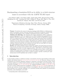 Benchmarking a foundation LLM on its ability to re-label structure names
  in accordance with the AAPM TG-263 report