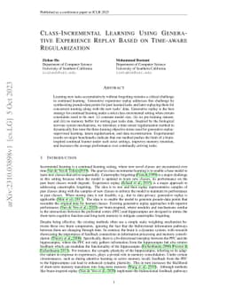 Class-Incremental Learning Using Generative Experience Replay Based on
  Time-aware Regularization