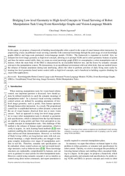 Bridging Low-level Geometry to High-level Concepts in Visual Servoing of
  Robot Manipulation Task Using Event Knowledge Graphs and Vision-Language
  Models