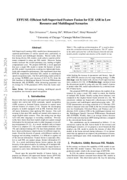 EFFUSE: Efficient Self-Supervised Feature Fusion for E2E ASR in Low
  Resource and Multilingual Scenarios