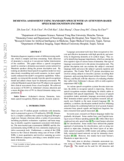 Dementia Assessment Using Mandarin Speech with an Attention-based Speech
  Recognition Encoder