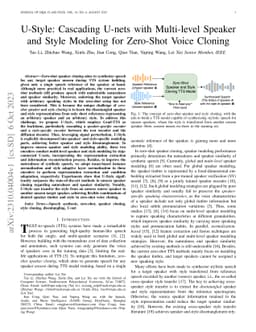 U-Style: Cascading U-nets with Multi-level Speaker and Style Modeling
  for Zero-Shot Voice Cloning