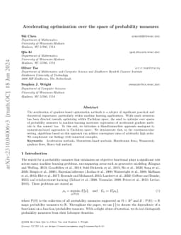 Accelerating optimization over the space of probability measures
