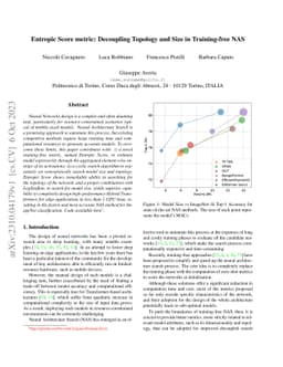 Entropic Score metric: Decoupling Topology and Size in Training-free NAS