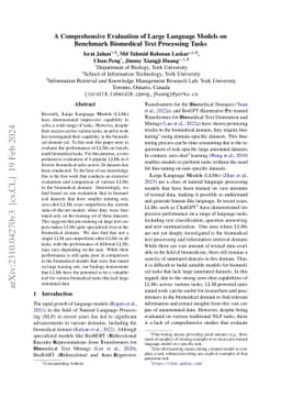 A Comprehensive Evaluation of Large Language Models on Benchmark
  Biomedical Text Processing Tasks