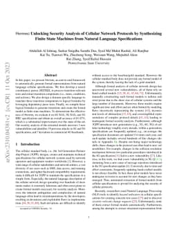 Hermes: Unlocking Security Analysis of Cellular Network Protocols by
  Synthesizing Finite State Machines from Natural Language Specifications