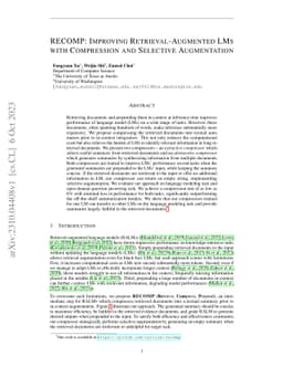RECOMP: Improving Retrieval-Augmented LMs with Compression and Selective
  Augmentation
