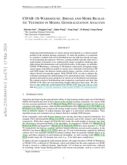 CIFAR-10-Warehouse: Broad and More Realistic Testbeds in Model
  Generalization Analysis