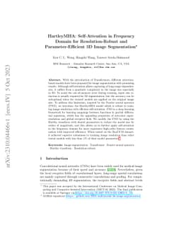 HartleyMHA: Self-Attention in Frequency Domain for Resolution-Robust and
  Parameter-Efficient 3D Image Segmentation