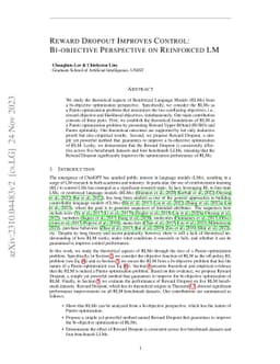 Reward Dropout Improves Control: Bi-objective Perspective on Reinforced
  LM