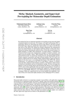 MeSa: Masked, Geometric, and Supervised Pre-training for Monocular Depth
  Estimation