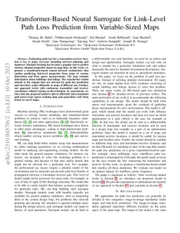 Transformer-Based Neural Surrogate for Link-Level Path Loss Prediction
  from Variable-Sized Maps