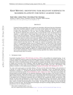 Keep Moving: identifying task-relevant subspaces to maximise plasticity
  for newly learned tasks