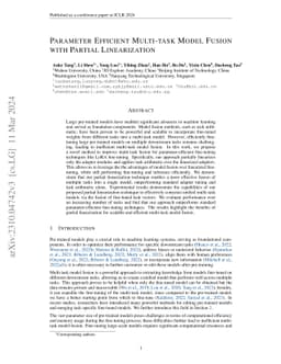 Parameter Efficient Multi-task Model Fusion with Partial Linearization