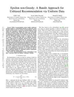 Epsilon non-Greedy: A Bandit Approach for Unbiased Recommendation via
  Uniform Data