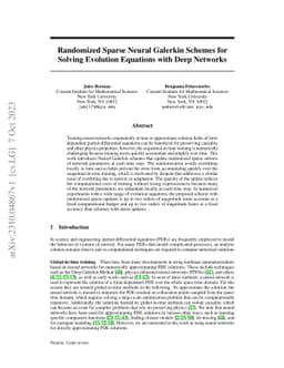 Randomized Sparse Neural Galerkin Schemes for Solving Evolution
  Equations with Deep Networks