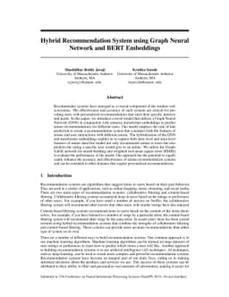 Hybrid Recommendation System using Graph Neural Network and BERT
  Embeddings