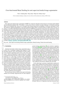 Cross-head mutual Mean-Teaching for semi-supervised medical image
  segmentation