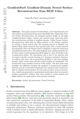 GradientSurf: Gradient-Domain Neural Surface Reconstruction from RGB
  Video