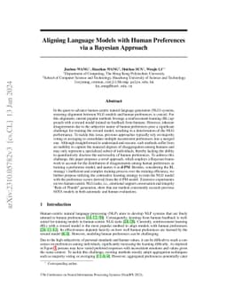 Aligning Language Models with Human Preferences via a Bayesian Approach