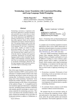Terminology-Aware Translation with Constrained Decoding and Large
  Language Model Prompting