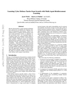 Learning Cyber Defence Tactics from Scratch with Multi-Agent
  Reinforcement Learning