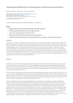 Automating global landslide detection with heterogeneous ensemble
  deep-learning classification