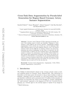 Cross-Task Data Augmentation by Pseudo-label Generation for Region Based
  Coronary Artery Instance Segmentation