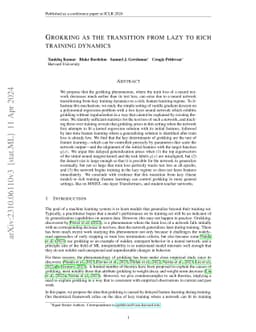 Grokking as the Transition from Lazy to Rich Training Dynamics