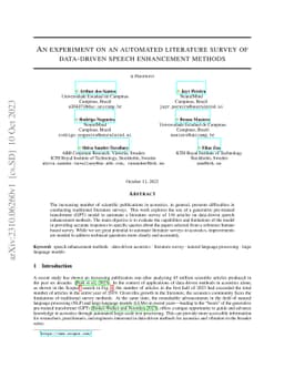 An experiment on an automated literature survey of data-driven speech
  enhancement methods