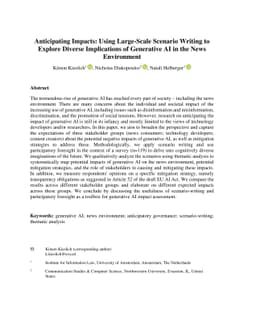Anticipating Impacts: Using Large-Scale Scenario Writing to Explore
  Diverse Implications of Generative AI in the News Environment