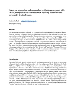 Improved prompting and process for writing user personas with LLMs,
  using qualitative interviews: Capturing behaviour and personality traits of
  users