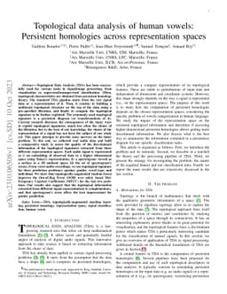 Topological data analysis of human vowels: Persistent homologies across
  representation spaces