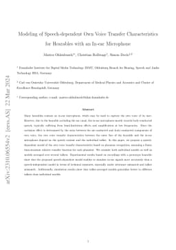 Modeling of Speech-dependent Own Voice Transfer Characteristics for
  Hearables with In-ear Microphones