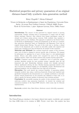 Statistical properties and privacy guarantees of an original
  distance-based fully synthetic data generation method