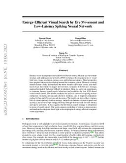 Energy-Efficient Visual Search by Eye Movement and Low-Latency Spiking
  Neural Network