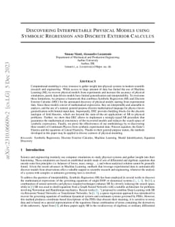 Discovering Interpretable Physical Models using Symbolic Regression and
  Discrete Exterior Calculus