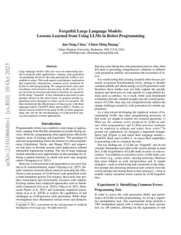 Forgetful Large Language Models: Lessons Learned from Using LLMs in
  Robot Programming