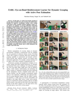 EARL: Eye-on-Hand Reinforcement Learner for Dynamic Grasping with Active
  Pose Estimation