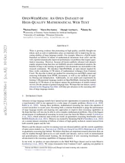 OpenWebMath: An Open Dataset of High-Quality Mathematical Web Text