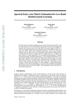 Spectral Entry-wise Matrix Estimation for Low-Rank Reinforcement
  Learning