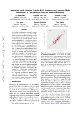 Generating and Evaluating Tests for K-12 Students with Language Model
  Simulations: A Case Study on Sentence Reading Efficiency