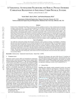 A Variational Autoencoder Framework for Robust, Physics-Informed
  Cyberattack Recognition in Industrial Cyber-Physical Systems