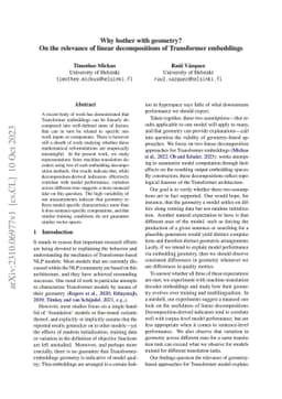 Why bother with geometry? On the relevance of linear decompositions of
  Transformer embeddings