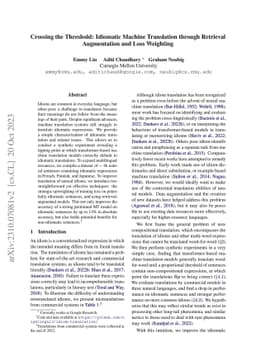 Crossing the Threshold: Idiomatic Machine Translation through Retrieval
  Augmentation and Loss Weighting