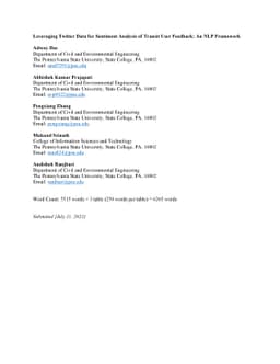 Leveraging Twitter Data for Sentiment Analysis of Transit User Feedback:
  An NLP Framework