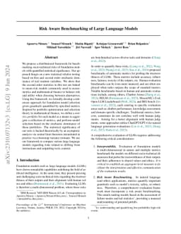 Risk Aware Benchmarking of Large Language Models